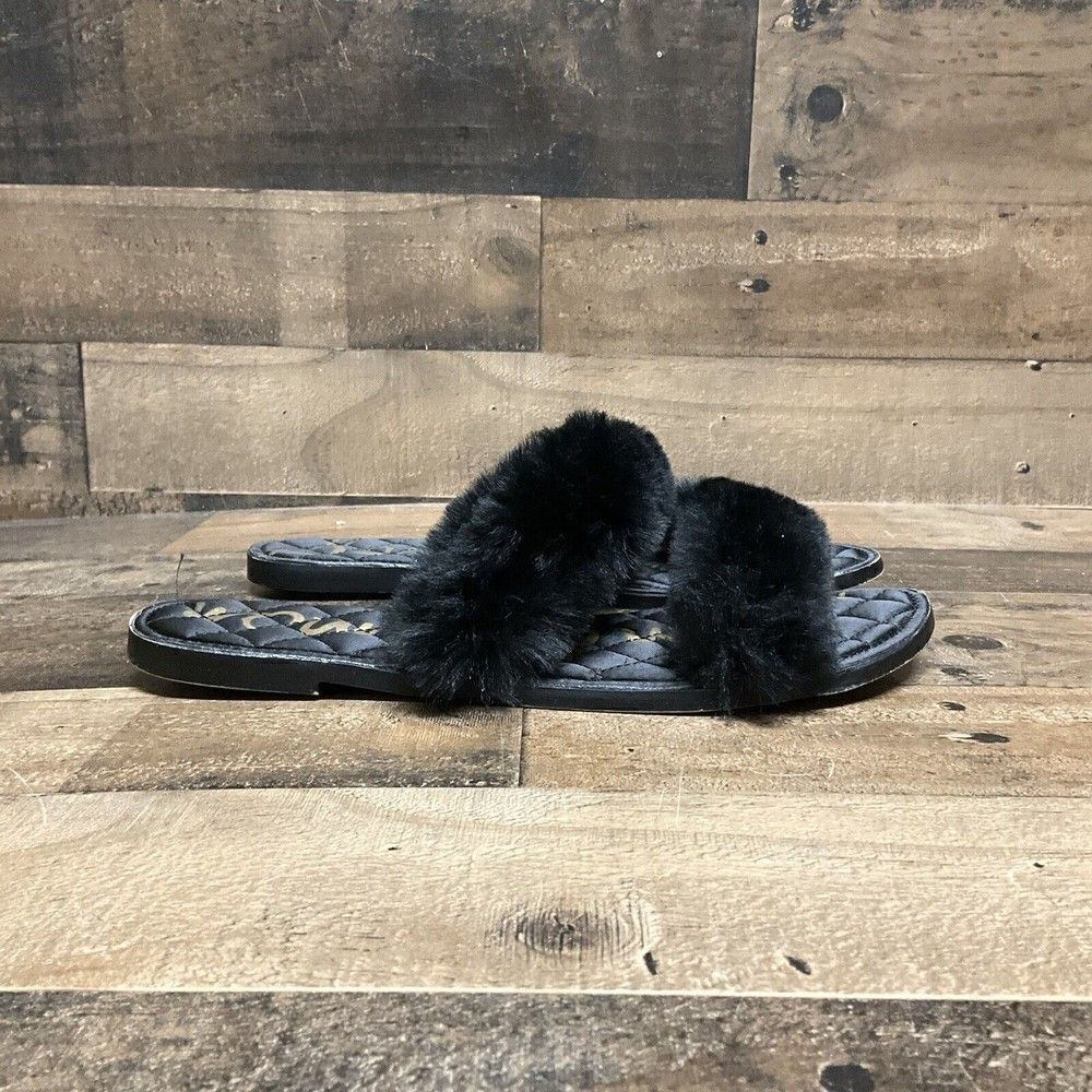 Griselda Black Fuzzy Slides Sandals Womens 10 slippers